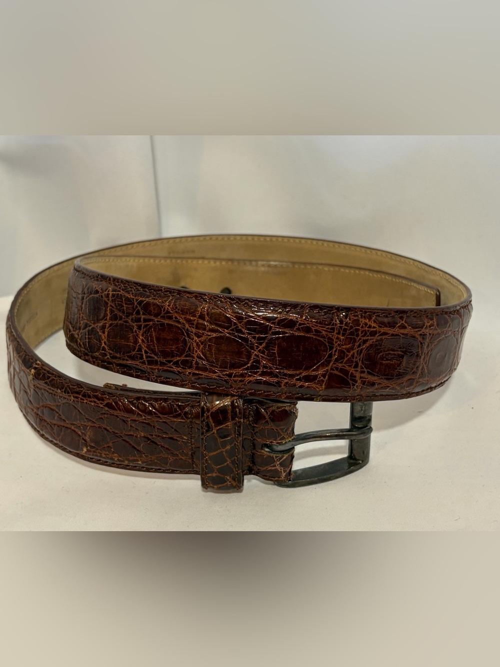 BORRELLI Napoli Brown Crocodile Belt size Small